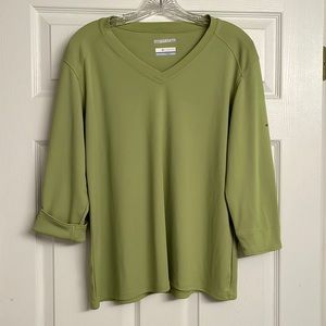 Columbia Omni shade, sun protection, three-quarter sleeve knit top. Lime Green